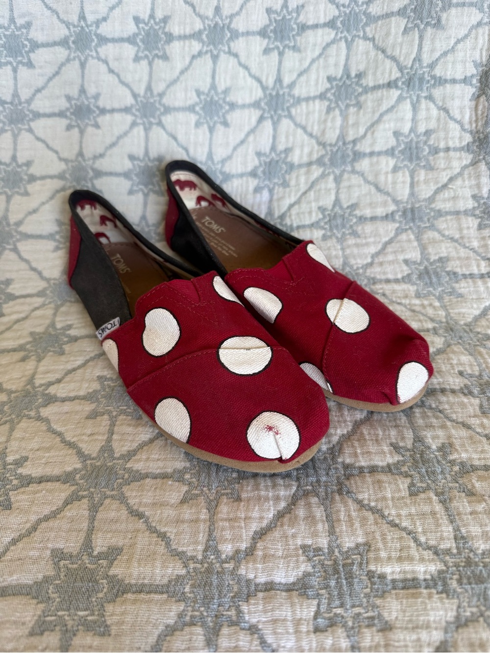 Toms Red Canvas Polka Dot Slip-On Flats